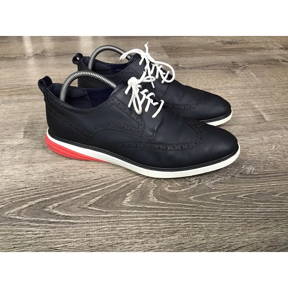 Cole Haan Men's Size 9.5 M Navy Wingtip Oxford Dress Shoes Red Sole C26318